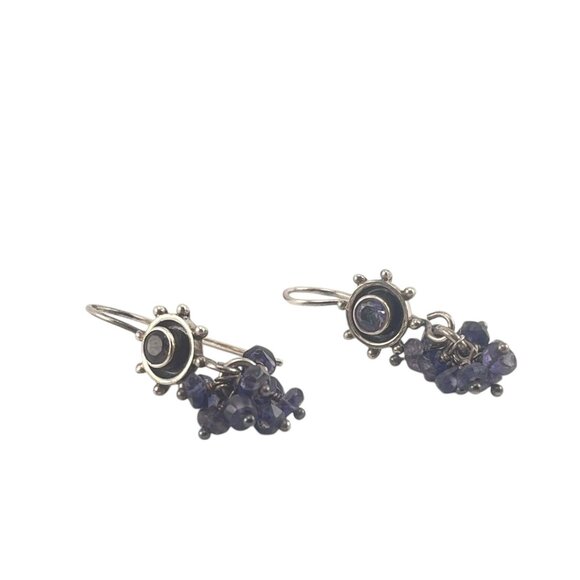 Sterling Silver & Amethyst Cluster Drop Earrings Handmade Artisan Jewelry Bohemi - Picture 9 of 9